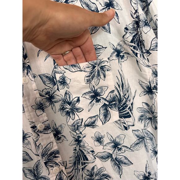 Onia Men's Floral Print Linen Button-Up Shirt Vacation White Blue Size‎ XXL - Picture 4 of 10